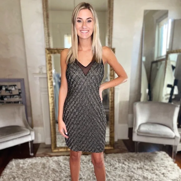 beaded cocktail dresses sale Long Sleeve Thigh Split Bodycon Midi Dress in Beige XS / Beige main image 0
